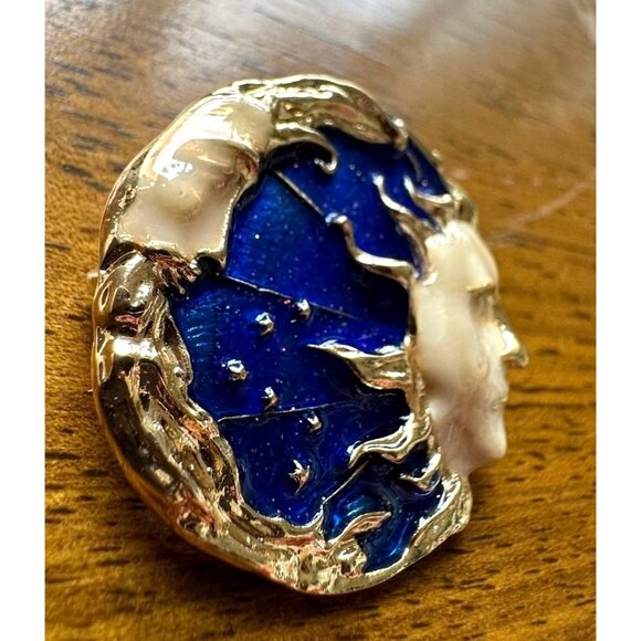 Celestial Moon Sun Brooch Pin New Gold Navy Yours is the Light We All Sh… - Picture 9 of 12